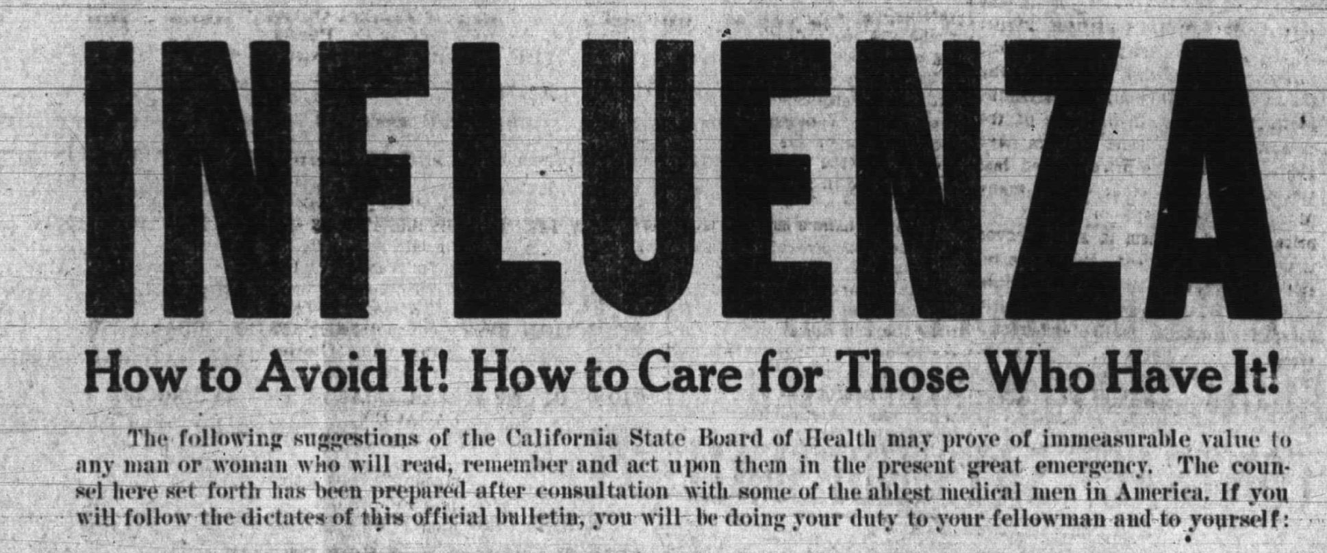 Newspaper headline Influenza