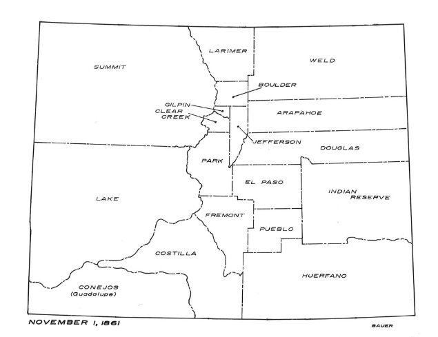 Map of Colorado counties in 1861