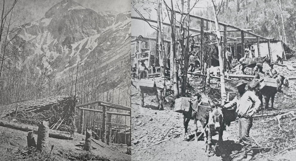 two images of building structures in the mountains