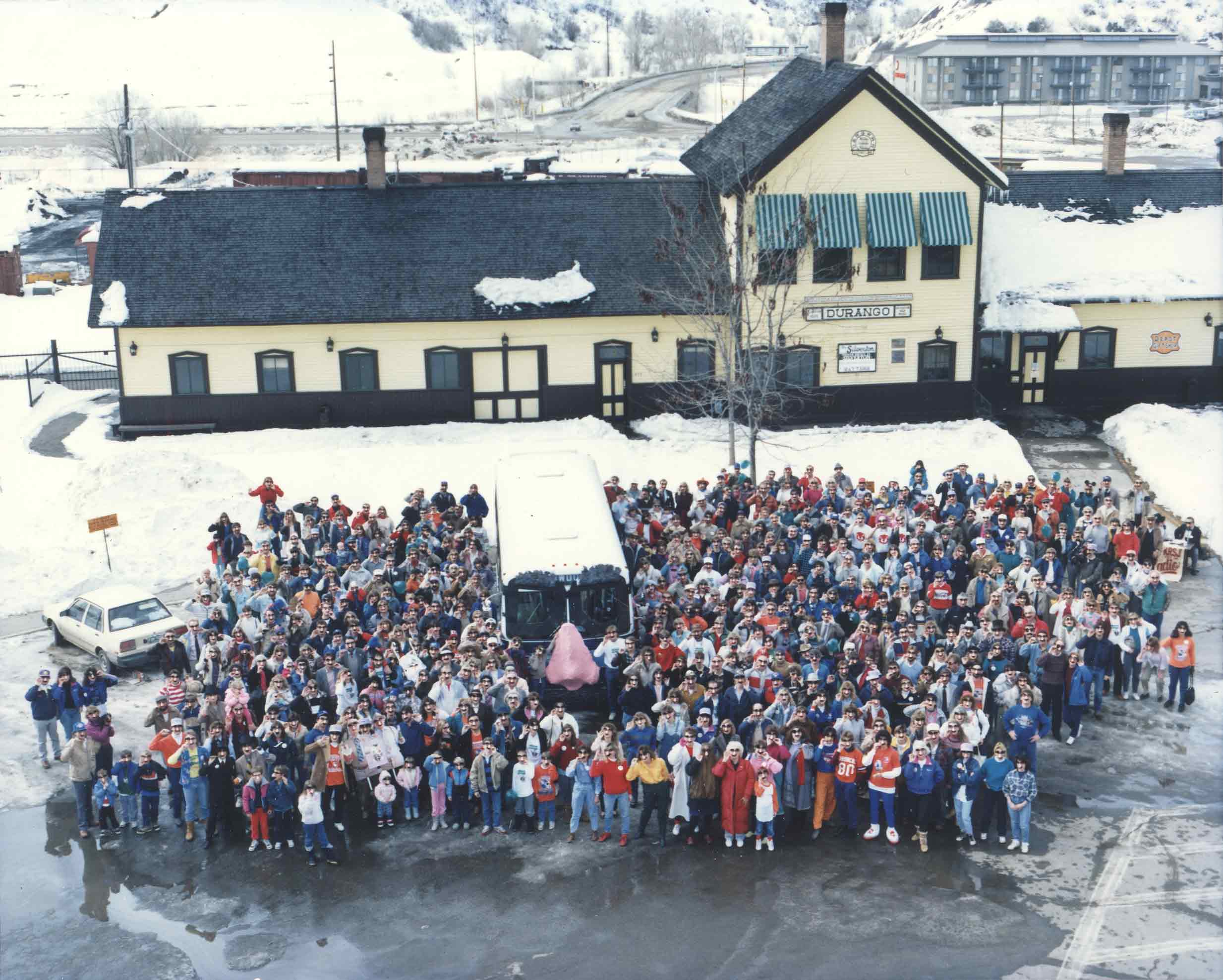 Snowdown celebrants near the depot