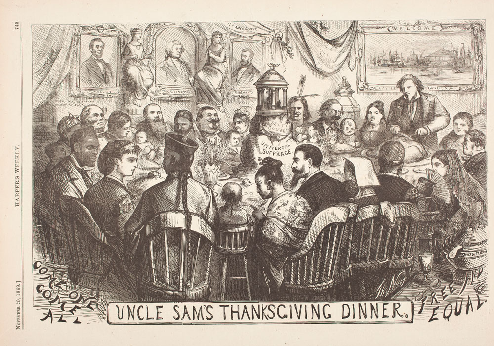 Uncle Sam's Thanksgiving Dinner, 1869