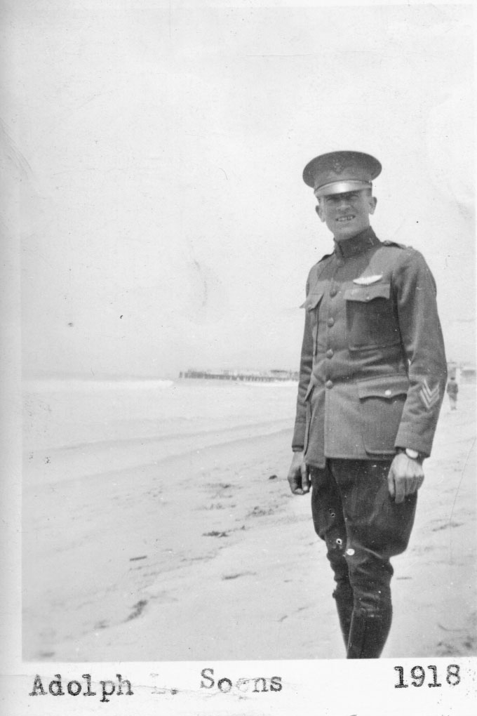 Adolf Soens on beach in uniform