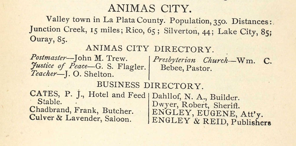 Animas City Directory page