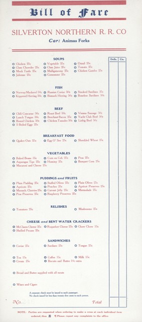 Bill of Fare