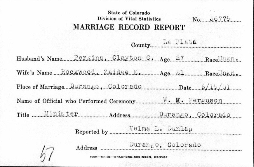 Zaidee and Clayton's marriage license